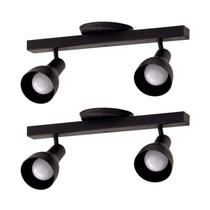 Kit 2 Trilhos Spot Duplo C/ Canopla 2 Lâmpadas Direcionáveis Casa Cozinha Teto