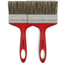 Kit 2 Trinchas 4” Polegadas Tigre Pincel Simples Pintura Acrílica Cabo Plástico Parede Profissional Natural Angular Cerdas Macias Larga Sintética