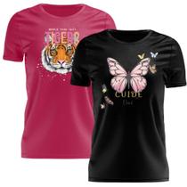 Kit 2 Tshirt Blusa Estampada Feminina Manga Curta Camiseta Camisa