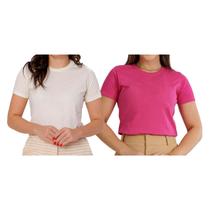 Kit 2 Tshirt Feminina Blusinha Básica Lisa Camiseta Feminina 100% Algodão