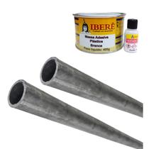 Kit 2 Tubo Galvanizado 3/4 X 60cm Suporte De Pia Bancada + Massa Ibere Branca