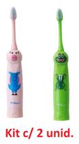 Kit 2 Un Escova Dental Elétrica Kids 1 Rosa+1 Verde Techline