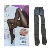 Kit 2 un Meia Calça Forrada pelúcia Translucida Preta Frio