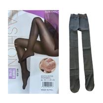 Kit 2 un Meia Calça Forrada pelúcia Translucida Preta Frio