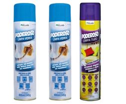 Kit 2 Un Poderoso Limpa Vidros 400ml + 1 Un Poderoso Limpa Tudo 300ml - Kelldrin