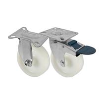 Kit 2 un roda rodízio fixo e giratório freio trava nylon 3"