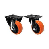 Kit 2 un roda rodízio fixo e giratório pvc laranja 40mm Kit 2 un roda rodízio fixo e giratório pvc laranja 40mm