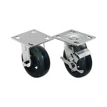 Kit 2 un roda rodízio fixo giratório freio borracha 6 poleg