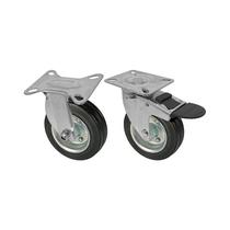 Kit 2 un roda rodízio fixo giratório freio borracha maciça 4