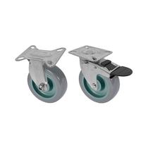 Kit 2 un roda rodízio fixo giratório freio trava pvc bp 4" Kit 2 un roda rodízio fixo giratório freio trava pvc bp 4"