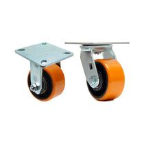 Kit 2 un roda rodízio fixo giratório poliuretano ferro pu 5"