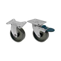 Kit 2 un roda rodízio fixo giratório trava polipropileno 3"