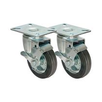 Kit 2 un roda rodízio giratório freio borracha maciça 3 pol