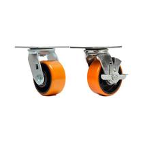 Kit 2 un roda rodízio giratório freio poliuretano ferro pu 4