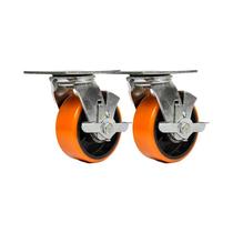 Kit 2 un roda rodízio giratório freio poliuretano ferro pu 6