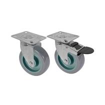 Kit 2 un roda rodízio giratório freio trava pvc bp 4" 100mm Kit 2 un roda rodízio giratório freio trava pvc bp 4" 100mm