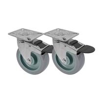 Kit 2 un roda rodízio giratório freio trava pvc bp 4" 100mm