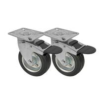 Kit 2 un roda rodízio giratório trava borracha maciça 4 pol