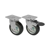 Kit 2 un roda rodízio giratório trava borracha maciça 5 pol