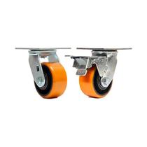 Kit 2 un rodízio giratório freio poliuretano ferro pu 3"