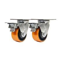 Kit 2 un rodízio giratório trava poliuretano ferro pu 6"