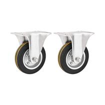 Kit 2 un rodízio roda fixo borracha preta aço 4" 101mm 88kg