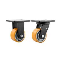 Kit 2 un rodízio roda fixo e giratório poliuretano 6" 152mm Kit 2 un rodízio roda fixo e giratório poliuretano 6" 152mm