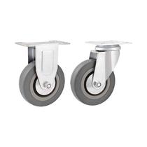 Kit 2 un rodízio roda fixo e giratório pvc cinza 3" 76mm