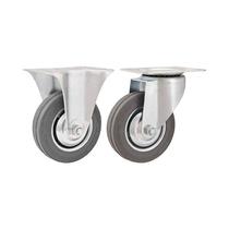 Kit 2 un rodízio roda fixo giratório borracha cinza 3" 76mm