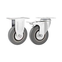 Kit 2 un rodízio roda fixo giratório freio pvc cinza 3" 76mm