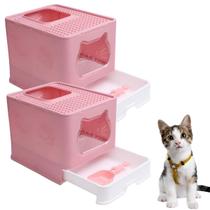 Kit 2 Uni Banheiro Gato Fechado Com Pá Cor Rosa Caixa De Areia Grande