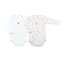 kit 2 Uni - Body Manga Longa em Algodão Egípcio Pêssego - Mini Bear