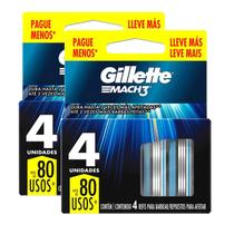 KIT 2 uni Carga Gillette Mach3 com 4 unidades 80 Usos