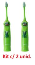 Kit 2 unid.Escova Dental Elétrica a pilhas Infantil Kids Sapo Verde - Techline