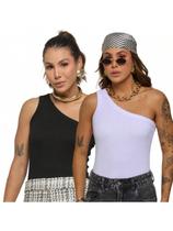 KIT 2 Unidades Blusa Nula Manga Feminina Um Ombro Camiseta Regata Básica Mula Manga