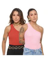 KIT 2 Unidades Blusa Nula Manga Feminina Um Ombro Camiseta Regata Básica Mula Manga