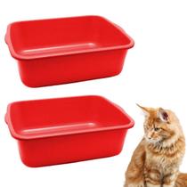 Kit 2 Unidades Caixa De Areia Higiênica Bandeja Com Borda Alta Cor Vermelha Para Gatos Four Plastic