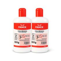 Kit 2 Unidades Cola Branca Famix 500g / Escolar e Artesanato