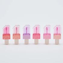 Kit 2 unidades de Batom lip gloss glitter formato picolé mudança de cor cheiro doce intenso