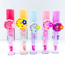 Kit 2 unidades de lip gloss labial aneis rosquinha coloridos fofos intenso
