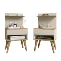 Kit 2 unidades de mesa de Cabeceira RV Móveis Kosovo com nicho e prateleira pés palito retro Cinamomo Off White Kit 2 unidades de mesa de Cabeceira RV Móveis Kosovo com nicho e prateleira pés palito retro Cinamomo Off White