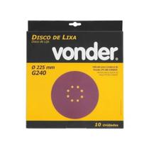 Kit 2 unidades - disco de lixa vonder 225mm grão 240 para lpv 400b/600/925