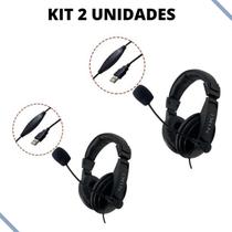 Kit 2 Unidades Fone Headset Home Office Telemarketing Callcenter Usb Modelo H750 Com Botão Mute Controle de Volume