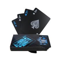 Kit 2 Unidades Jogo Baralho De Cartas Impermeável Flexivel Preto Com Azul