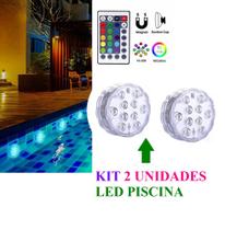 Kit 2-UNIDADES luz Led Rgb Colorida Ventosa P/piscina+controle