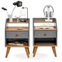 Kit 2 Unidades Mesa De Cabeceira 1 Gaveta Nicho Prateleiras Mini Cômoda Criado Dakota Cinza Nature Kit 2 Unidades Mesa De Cabeceira 1 Gaveta Nicho Prateleiras Mini Cômoda Criado Dakota Cinza Nature