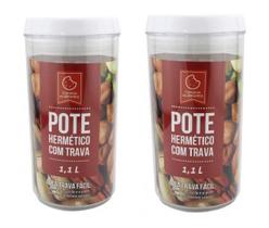 Kit 2 Unidades Pote Hermético Trava De Segurança 1,1 L