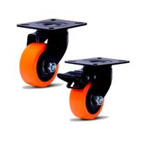 Kit 2 Unidades Roda Rodizio C/ Freio S/Freio 3" Base Laranja