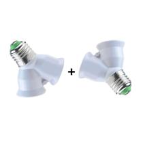 Kit 2 Unidades Soquete Bocal Adaptador Derivador Y Duplo Duas Lâmpadas E27 Bivolt 110/220V