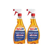 KIT 2 Unidades Vet 20 Desinfetante Pronto Para Uso Spray 500ml Fragrância Limão Cravo KIT 2 Unidades Vet 20 Desinfetante Pronto Para Uso Spray 500ml Fragrância Limão Cravo